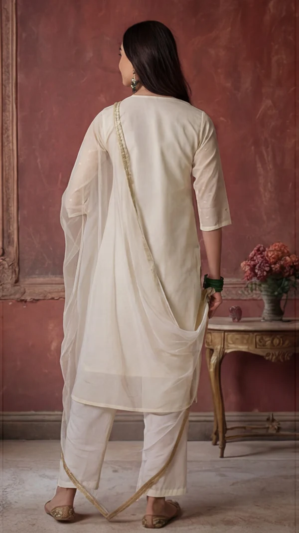 Off White Zari Straight Kurta Set