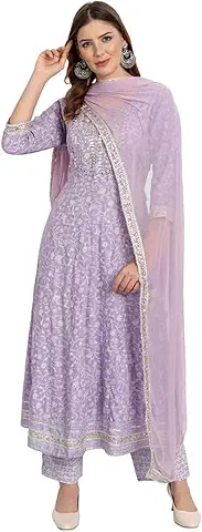 Lavender Chikankari Anarkali Kurti Set