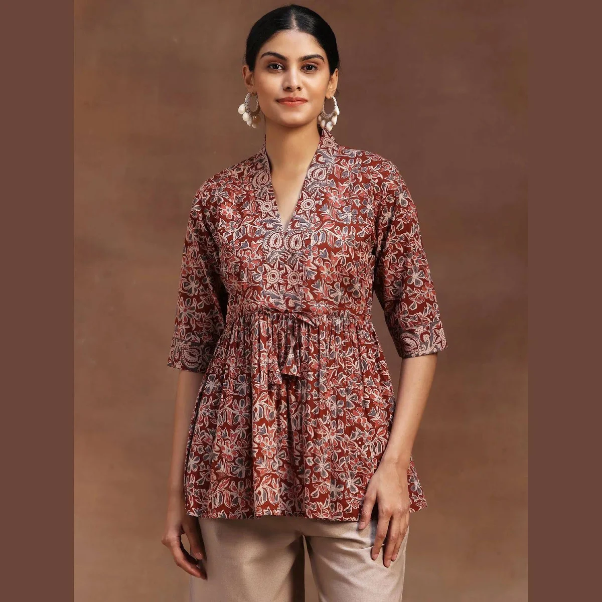 Rust Kalamkari Peplum Tunic Set