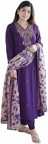 Purple Embroidered Anarkali Kurti Set