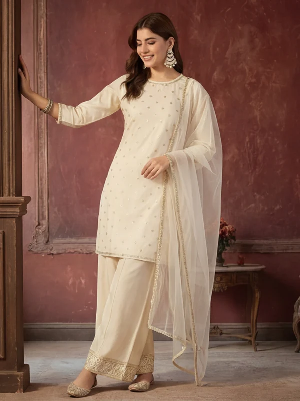 Ivory Butti Kurta Palazzo Set