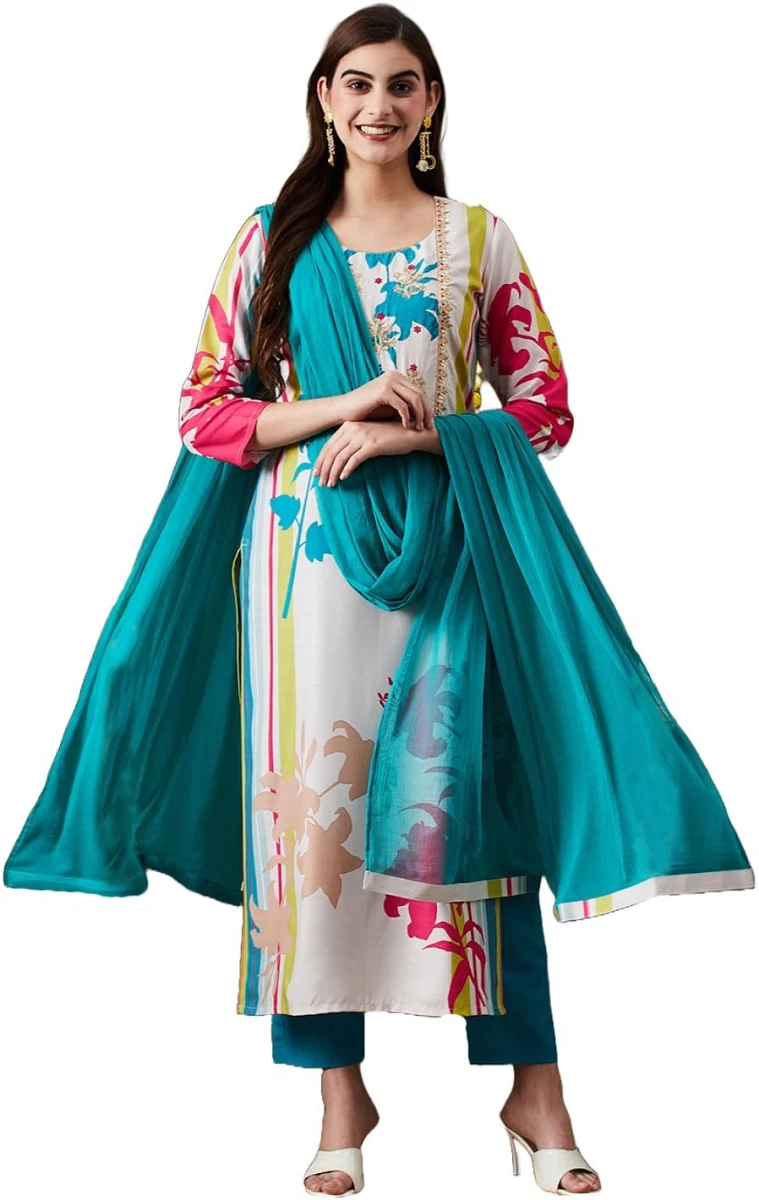 Teal Dupatta Printed Kurta Palazzo Set