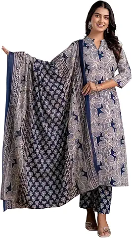 Navy Floral Block Print Kurti Set